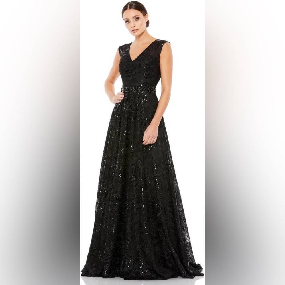 Mac Duggal 12413 NWT EMBROIDERED CAP SLEEVE A LINE DRESS Sz 12